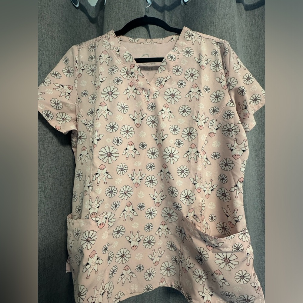 Pink print scrub top